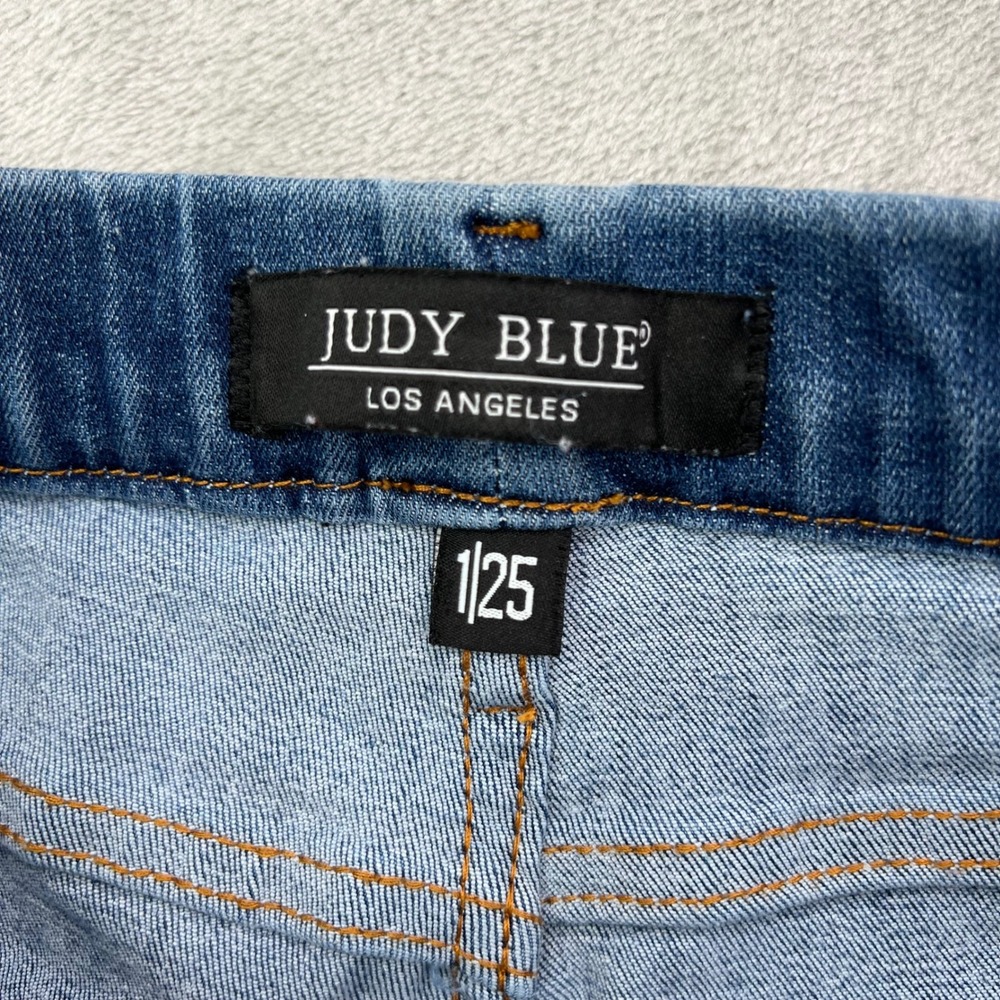 Judy Blue Pull On Straight Jeans Womens 1/25 Blue Medium Wash Stretch Frayed Hem - Picture 11 of 14
